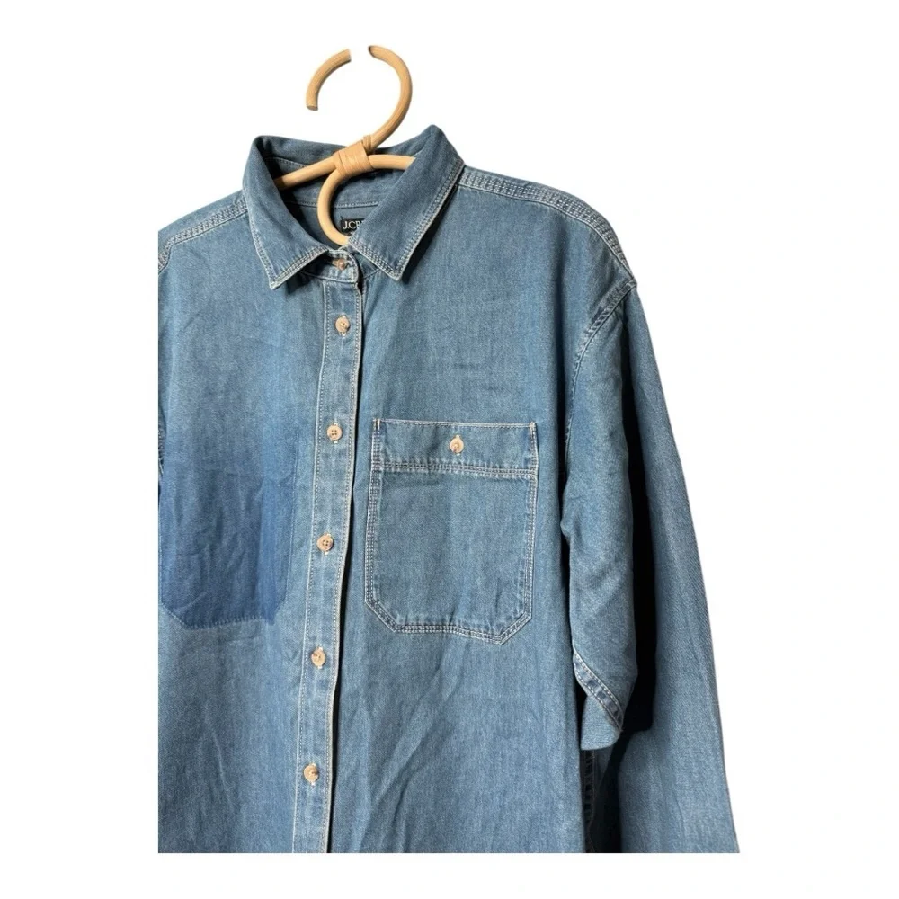 J Crew Chambray Button Down Relaxed Fit Denim Faux Pocket Shirt NEW‎ BY725